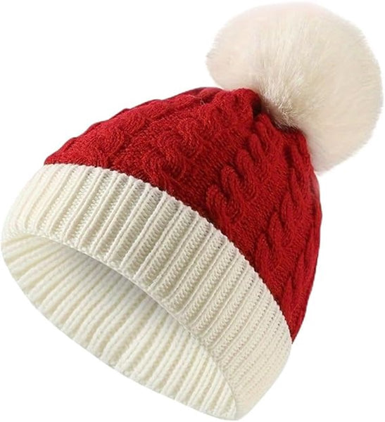 Kids Santa Hat Red & White Knitted Pompom For Christmas (Ages 1 5) Hats