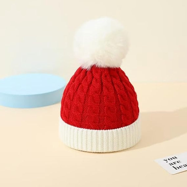 Kids Santa Hat Red & White Knitted Pompom For Christmas (Ages 1 5) Hats