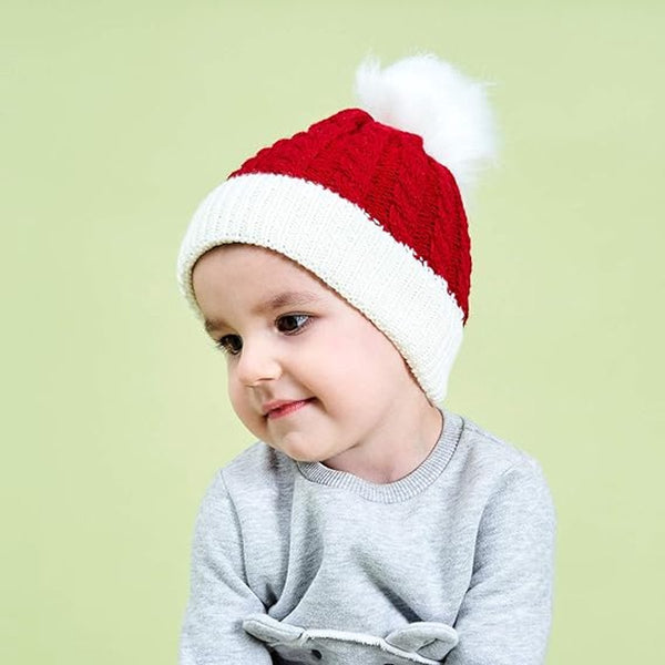 Kids Santa Hat Red & White Knitted Pompom For Christmas (Ages 1 5) Hats