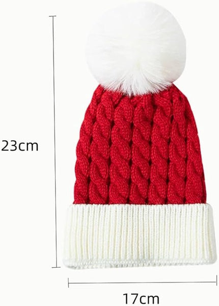 Kids Santa Hat Red & White Knitted Pompom For Christmas (Ages 1 5) Hats
