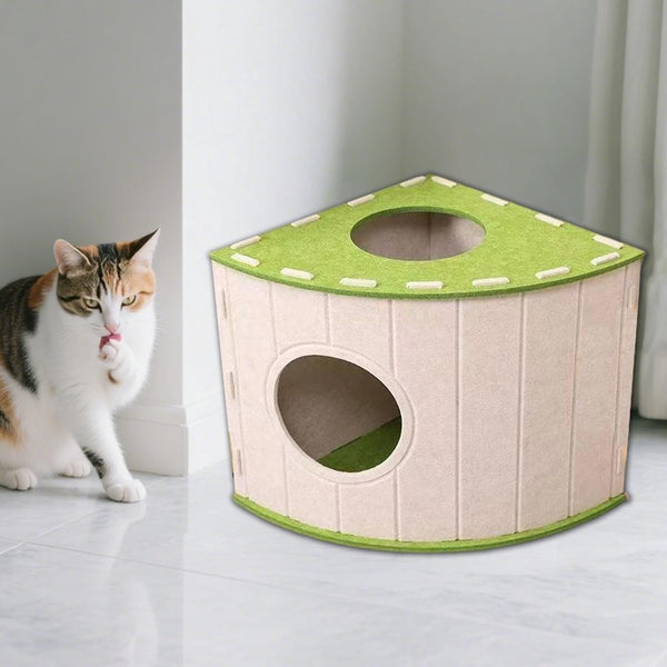 Cat House Basket Den Felt Shaped Bed Suitable For All Seasons Warm | Scratch Resistant Pet Deep Sleeping Beige Cat Houses