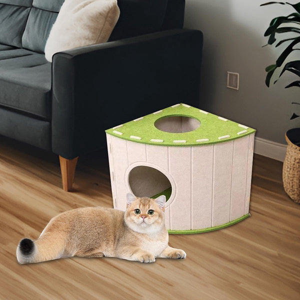 Cat House Basket Den Felt Shaped Bed Suitable For All Seasons Warm | Scratch Resistant Pet Deep Sleeping Beige Cat Houses