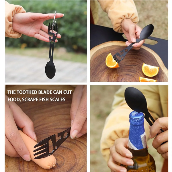 10 In Stainless Steel Spoon Fork Multitool Outdoor Activities Cutlery Sets
