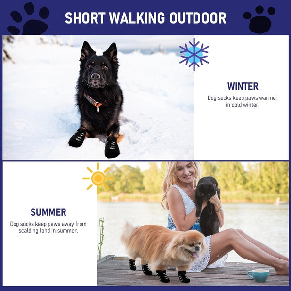 4 Piece Non Slip Dog Socks With Adjustable Straps Size Dog Clothing & Shoes