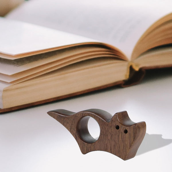 Walnut Cat Shaped Book Page Holder Reading Aid For Lovers Size M School Supplies