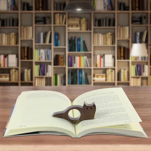 Walnut Cat Shaped Book Page Holder Reading Aid For Lovers Size M School Supplies