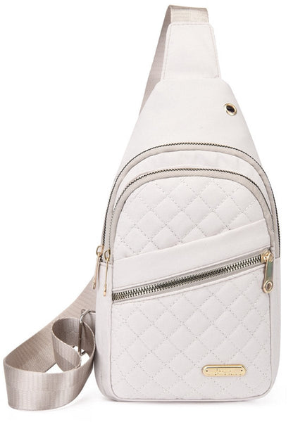 Unisex Shoulder Sling Bag 5 Storage Pockets And Cable Grommet Adjustable Carrying Style Crossbody/Shoulder/Chest Beige Bags
