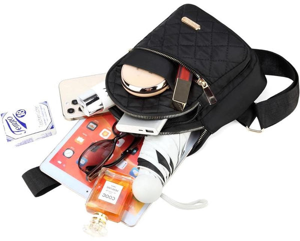 Unisex Shoulder Sling Bag 5 Storage Pockets And Cable Grommet Adjustable Carrying Style Crossbody/Shoulder/Chest Beige Bags