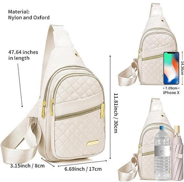 Unisex Shoulder Sling Bag 5 Storage Pockets And Cable Grommet Adjustable Carrying Style Crossbody/Shoulder/Chest Beige Bags