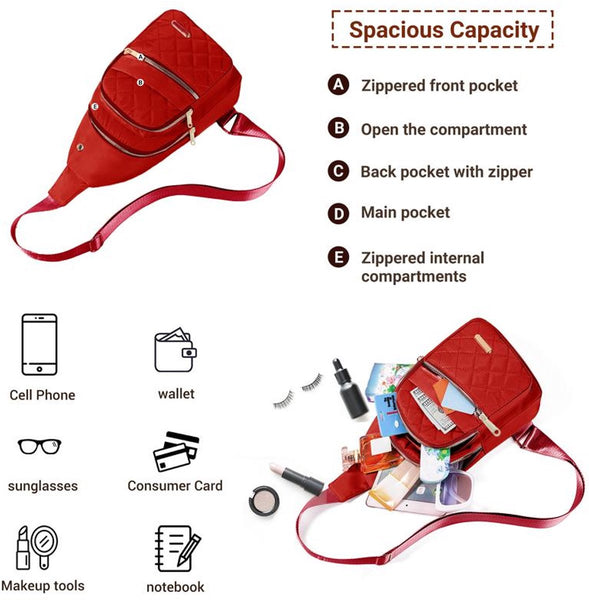 Unisex Shoulder Sling Bag 5 Storage Pockets And Cable Grommet Adjustable Carrying Style Crossbody/Shoulder/Chest Beige Bags