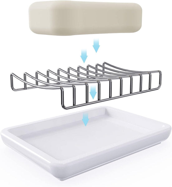 Soap Dish Holder Double Layer Ceramic Bathroom 304 Stainless Steel Self Draining Suitable For Bathroomskitchens Travel Soap Dishes & Dispensers