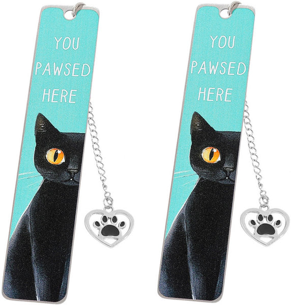 Set Of 2 Cat Gifts For Lovers Cute Reading Boys Girls Kids & Friends Stainless Steel (Style A) Bookmarks