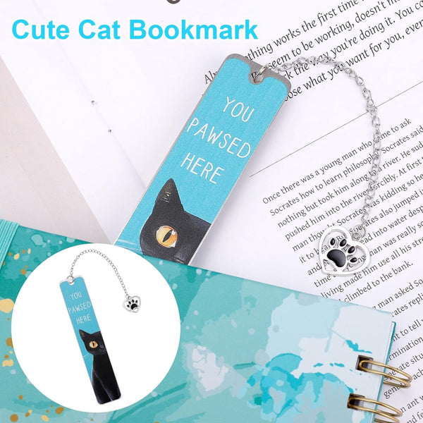 Set Of 2 Cat Gifts For Lovers Cute Reading Boys Girls Kids & Friends Stainless Steel (Style A) Bookmarks