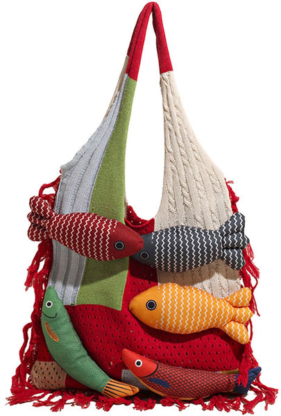 Shoulder Bag Spacious Storage Versatile Knitted Tassel Shopping Perfect For Day Trips Red Reusable Shopping Bags