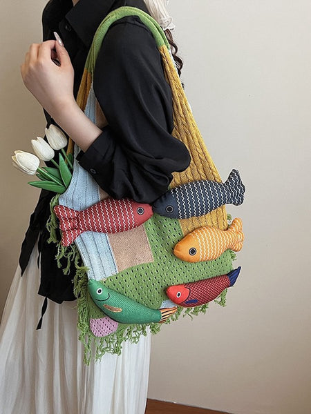 Shoulder Bag Spacious Storage Versatile Knitted Tassel Shopping Perfect For Day Trips Red Reusable Shopping Bags