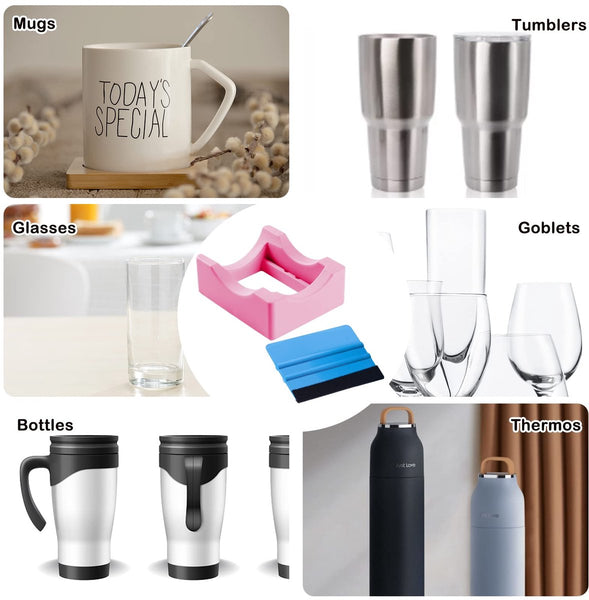 Vinyl Sticker Applicator For Cups Silicone Holder With Felt Edge Scraper Insulated Mug Non Slip Glass One Handed Sticking Mugs & Bottles Diy Accessory