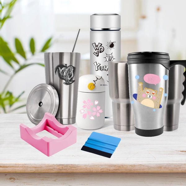 Vinyl Sticker Applicator For Cups Silicone Holder With Felt Edge Scraper Insulated Mug Non Slip Glass One Handed Sticking Mugs & Bottles Diy Accessory