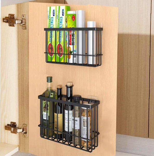 Set Of 2 Black Metal Wall Mounted Drill Free Kitchen & Bathroom Organizers Storage Boxes