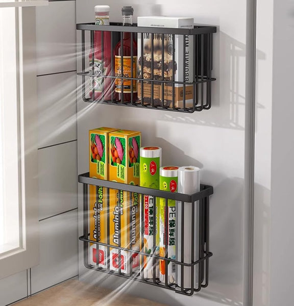 Set Of 2 Black Metal Wall Mounted Drill Free Kitchen & Bathroom Organizers Storage Boxes
