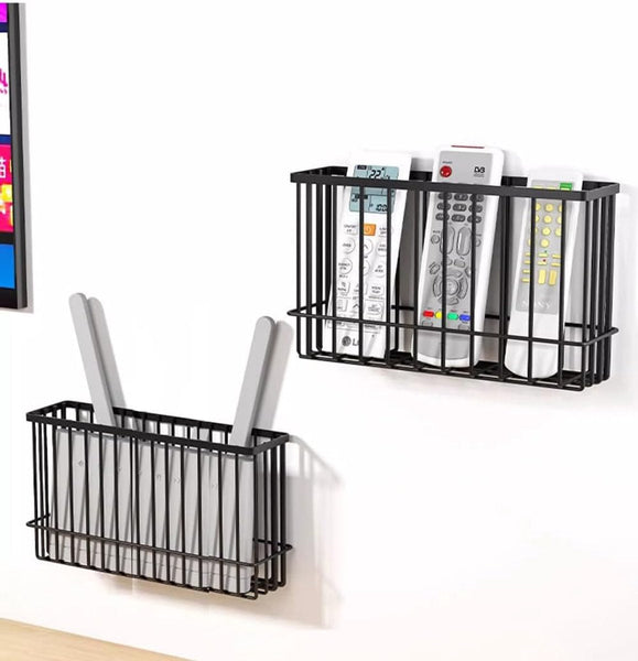 Set Of 2 Black Metal Wall Mounted Drill Free Kitchen & Bathroom Organizers Storage Boxes