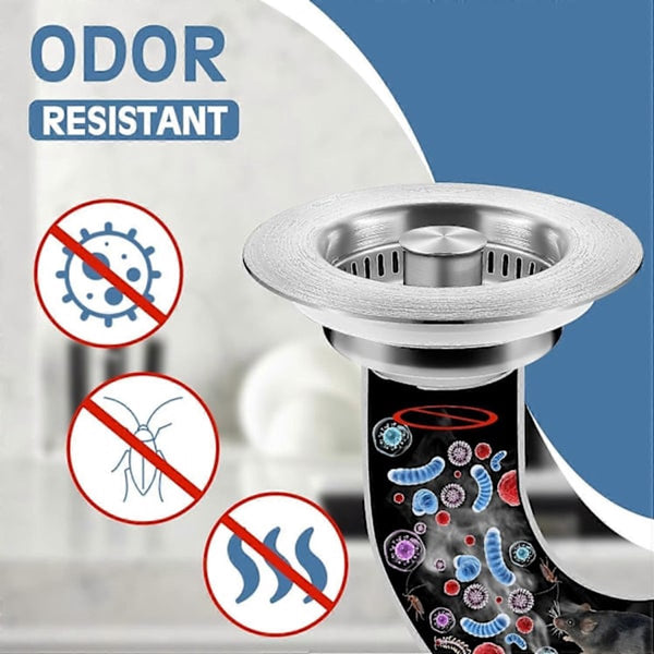 3 In 1 Stainless Steel Sink Drain Strainer & Stopper Silver Colanders Strainers & Sifters