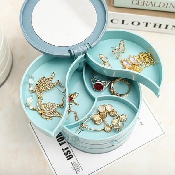 Jewelry Box Foldable Storage Rotating With Multiple Layers Elegant For Earrings Dust Free And Compact Suitable (Blue) Jewellery Boxes