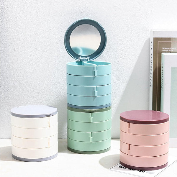 Jewelry Box Foldable Storage Rotating With Multiple Layers Elegant For Earrings Dust Free And Compact Suitable (Blue) Jewellery Boxes