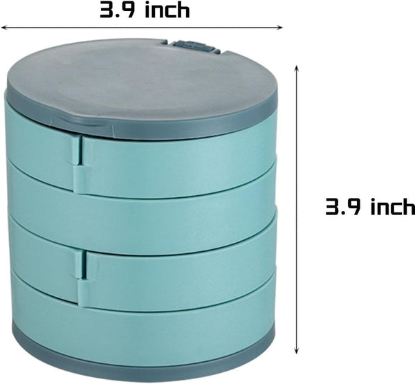 Jewelry Box Foldable Storage Rotating With Multiple Layers Elegant For Earrings Dust Free And Compact Suitable (Blue) Jewellery Boxes