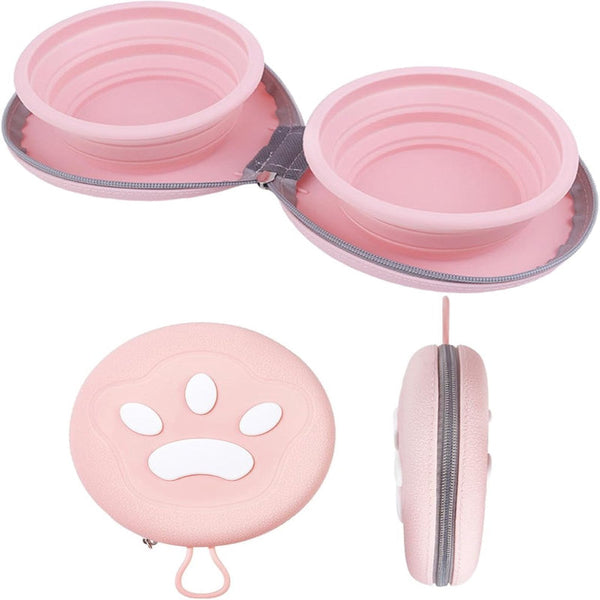Dog Food Bowl Foldable Outdoor Pet 2 In 1 With Zippered Storage Bag And Carabiner Suitable For Travel Hiking Camping Other Activities (Pink) Dog Bowls