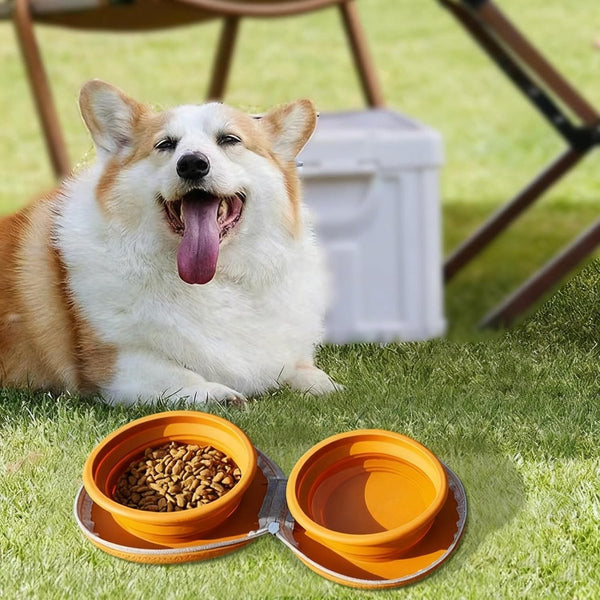 Dog Food Bowl Foldable Outdoor Pet 2 In 1 With Zippered Storage Bag And Carabiner Suitable For Travel Hiking Camping Other Activities (Pink) Dog Bowls
