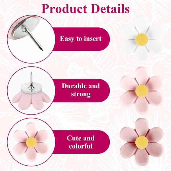 30 Flower Shaped Push For Notice Boards Decorative & Durable Pins
