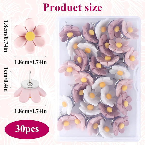 30 Flower Shaped Push For Notice Boards Decorative & Durable Pins
