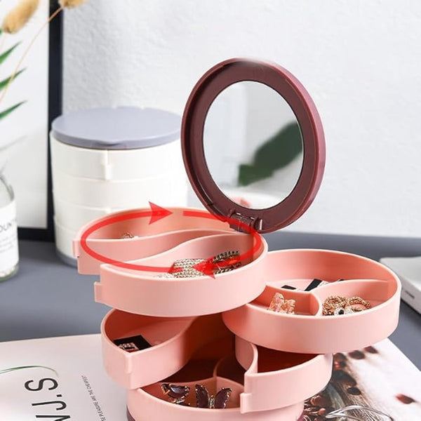 Jewelry Box Foldable Storage Rotating With Multiple Layers Elegant For Earrings Dust Free And Compact Suitable (Pink) Jewellery Boxes