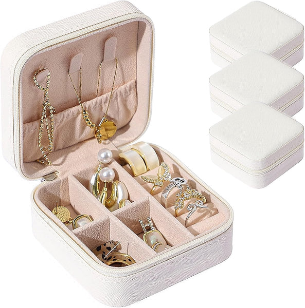 Jewelry Organizer Set 3 Piece Leather Box Portable Rings Earrings Necklaces Bracelets (White) Christmas Gift Birthday Jewellery Holders & Organisers