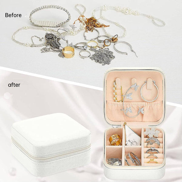 Jewelry Organizer Set 3 Piece Leather Box Portable Rings Earrings Necklaces Bracelets (White) Christmas Gift Birthday Jewellery Holders & Organisers