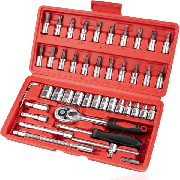 46 Piece 1/4 Inch Metric Wrench And Ratchet Set With Compact Case Ratchet Wrenches
