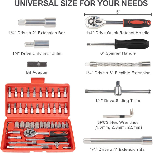46 Piece 1/4 Inch Metric Wrench And Ratchet Set With Compact Case Ratchet Wrenches