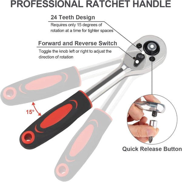 46 Piece 1/4 Inch Metric Wrench And Ratchet Set With Compact Case Ratchet Wrenches