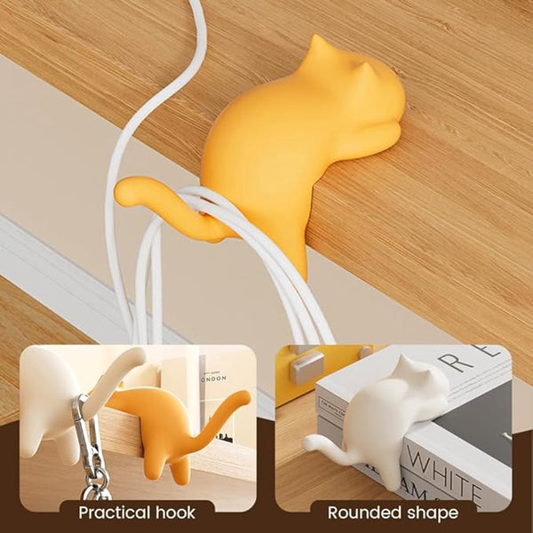 Hooks 4 Pack Cat Shape Backpack Non Slip Drilling Required Compact And Portable Suitable For Office Home Etc. Can Also Be Used Decoration. (Black + Wh