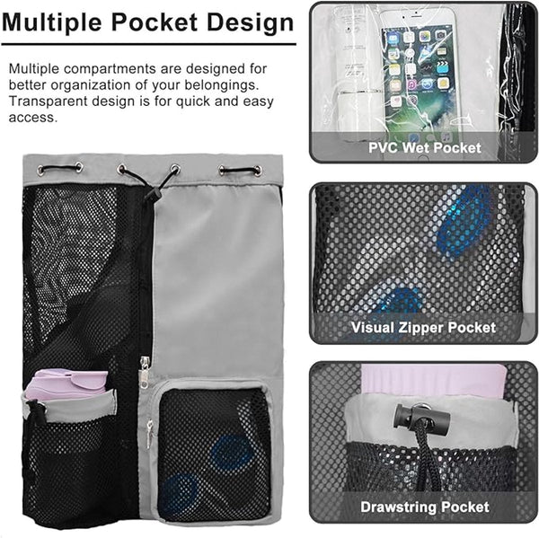 Backpack Sports Bag Travel Training Swimming 30*15*45Cm Mesh Material Drawstring Design Side Storage Space Unisex Suitable For Fitness Dancing Camping