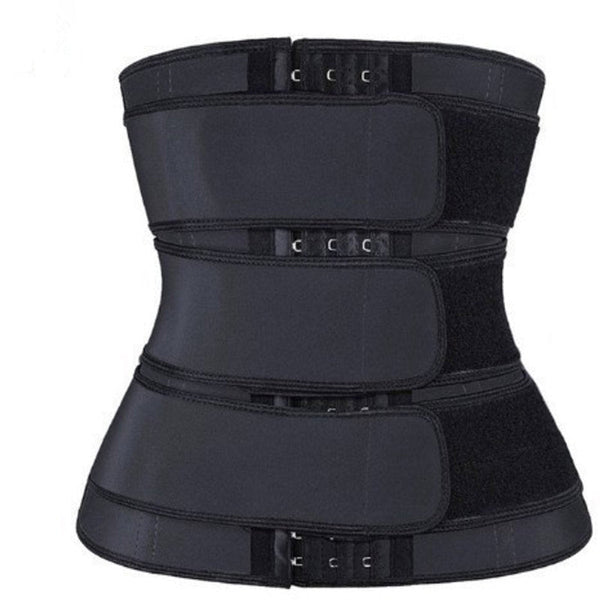 Women Sweat Reducer Training Belt Sweatband Waist Trainer Slimming Belly Band 3 Row Closure & Breathable Material Extended Sizes Black Belts