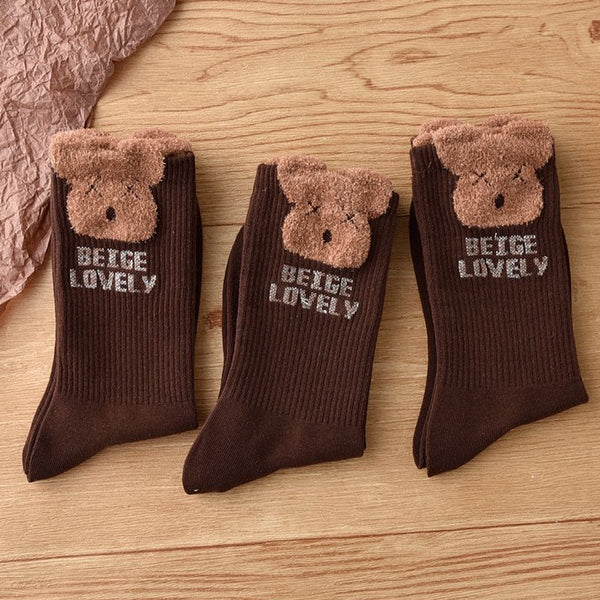Unisex Fluffy Bear 3 Pack Warm Casual Indoor Outdoor Size 36 42 Dark Brown Socks