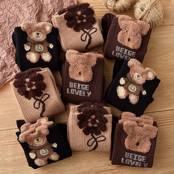 Unisex Fluffy Bear 3 Pack Warm Casual Indoor Outdoor Size 36 42 Dark Brown Socks