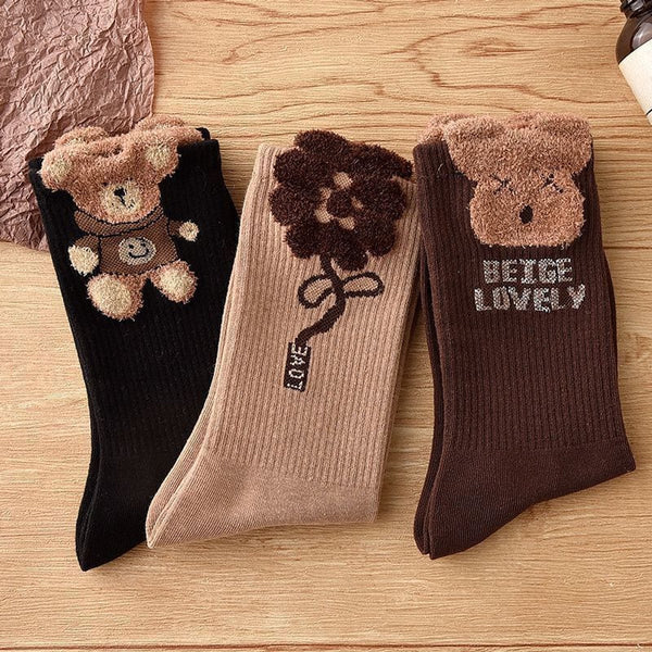 Unisex Fluffy Bear 3 Pack Warm Casual Indoor Outdoor Size 36 42 Dark Brown Socks