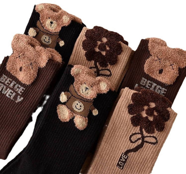 Unisex Fluffy Bear 3 Pack Warm Casual Indoor Outdoor Size 36 42 Dark Brown Socks