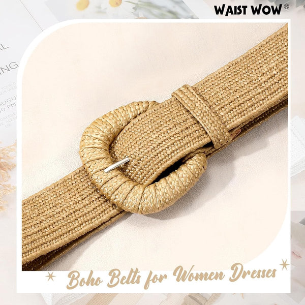 Women's Stretch Straw Fashionable Bohemian Rattan Raffia Belts