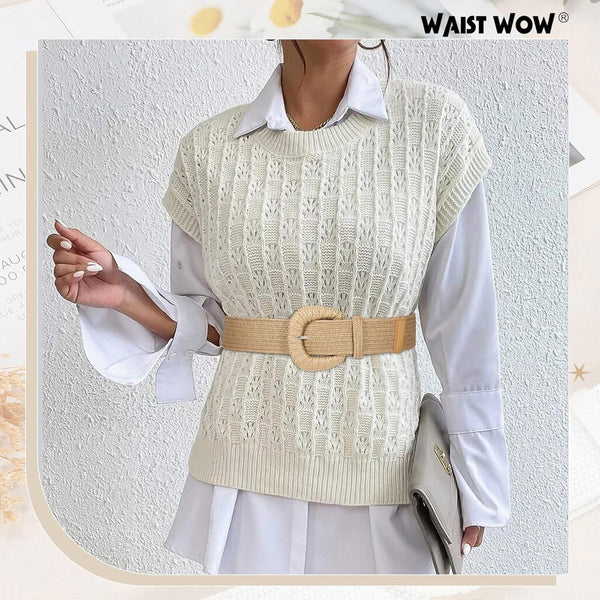 Women's Stretch Straw Fashionable Bohemian Rattan Raffia Belts