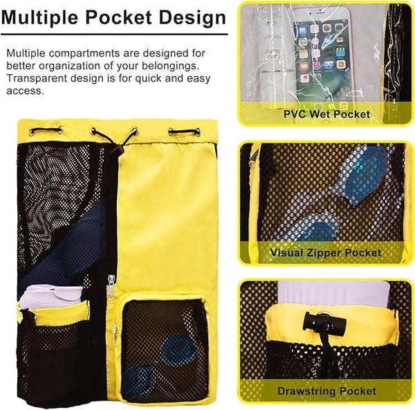 Backpack Sports Bag Travel Training Swimming 30*15*45Cm Mesh Material Drawstring Design Side Storage Space Unisex Suitable For Fitness Dancing Camping