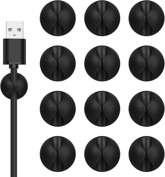 Pack Of 12 Cable Clips Black Self Adhesive Organizer Charger Holder Suitable For Bedside Tables Desks Offices Cable Ties & Organisers