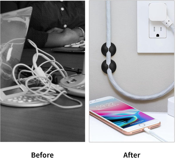 Pack Of 12 Cable Clips Black Self Adhesive Organizer Charger Holder Suitable For Bedside Tables Desks Offices Cable Ties & Organisers